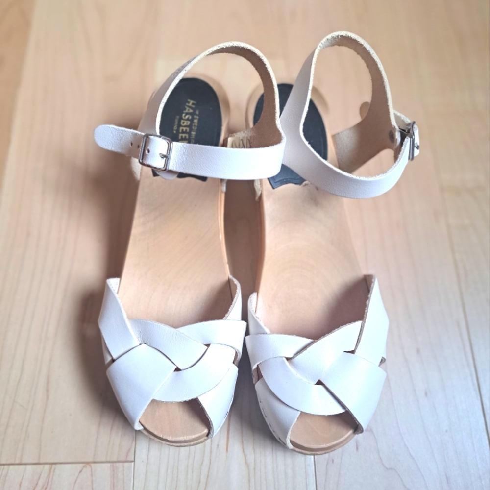 Swedish Hasbeens Braided Leather Sandals in Cream 37